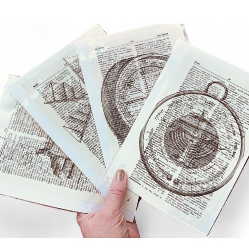 Wind & Weather Theme Upcycled Dictionary Art Print Lot of 4 Mini Poster Set OOAK